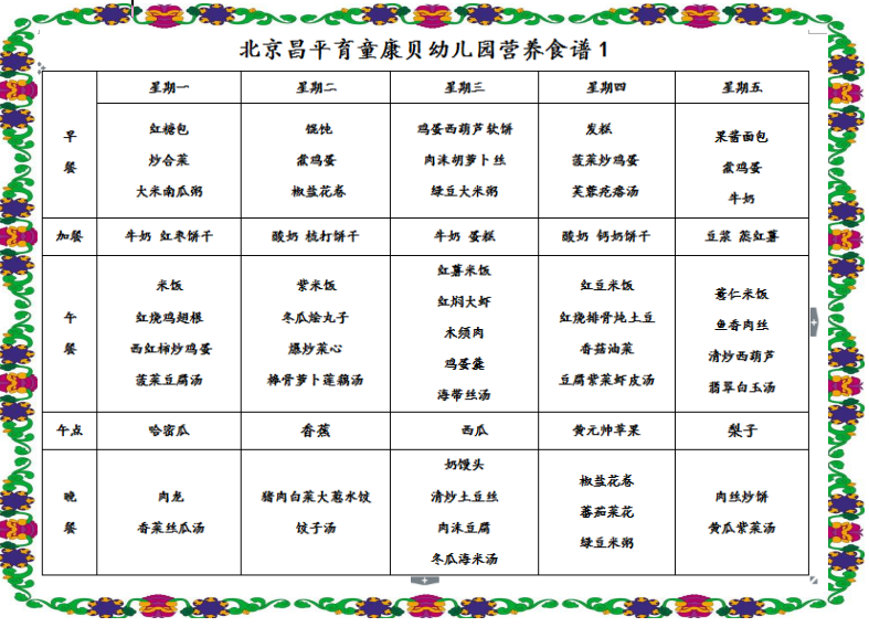 6月4日-6月8日营养食谱-北京市昌平区育童康贝幼儿园